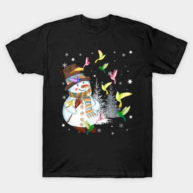 Hummingbird Snowman Merry Christmas Tee Hummingbird Lovers T-Shirt by DarkBruhh